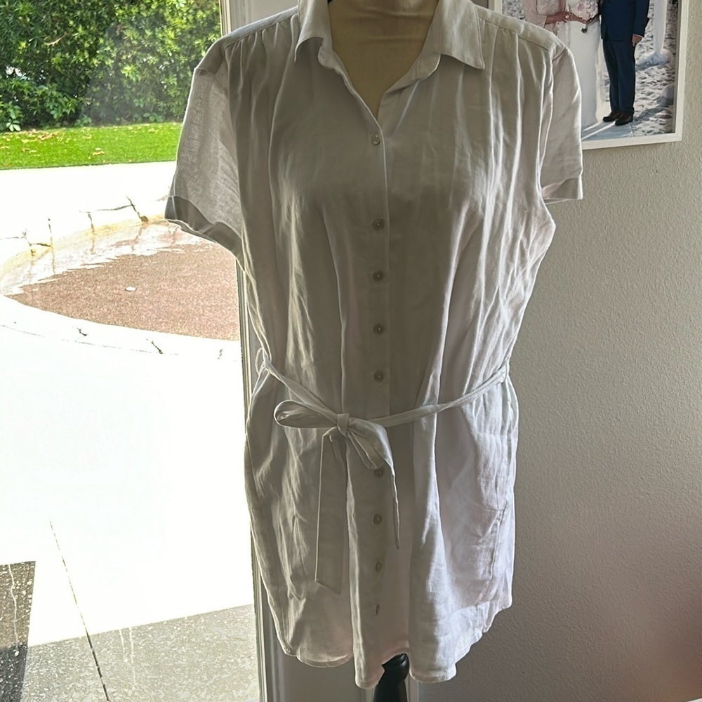 EUC Abercrombie & Fitch shirt dress in white Size Large Petite Linen Blend - Picture 5 of 9